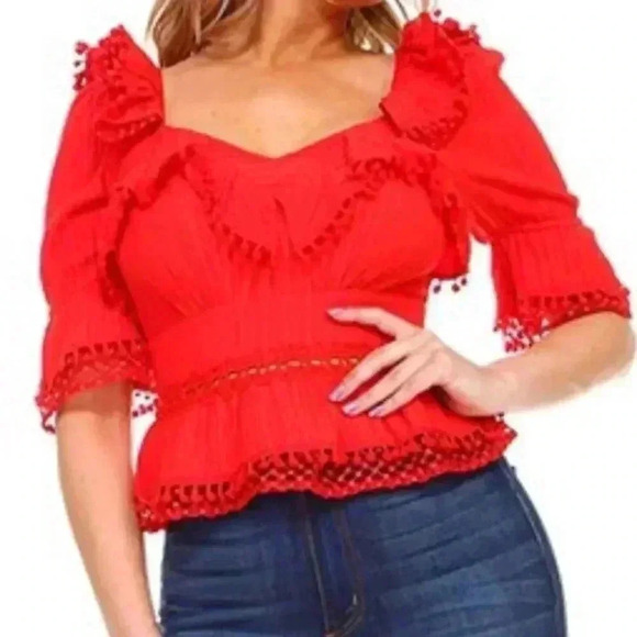 Red Peasant Top - Picture 1 of 4